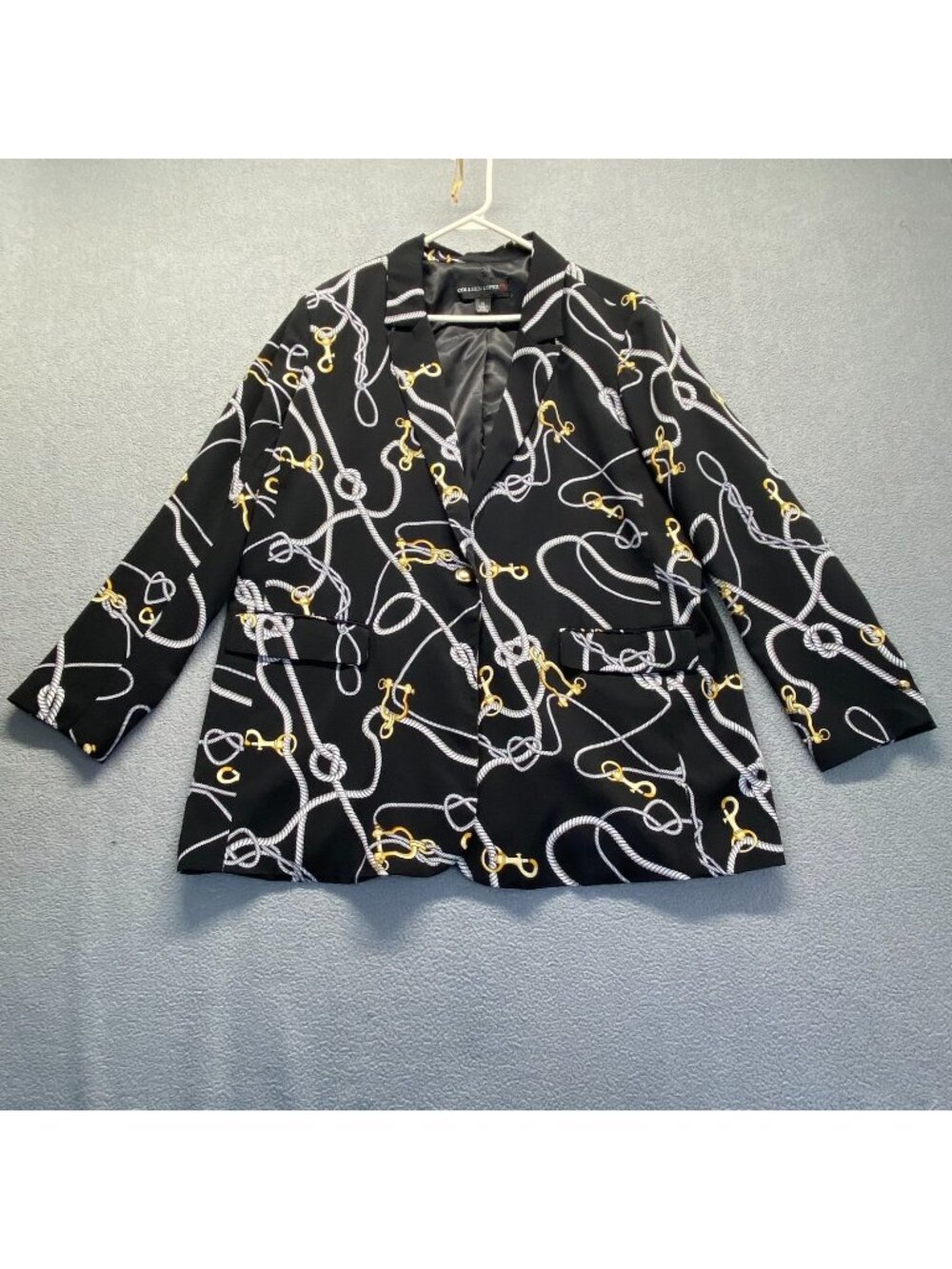 Colleen Lopez Nautical-Print Women's Blazer Size XL,Black,One Button,Lined